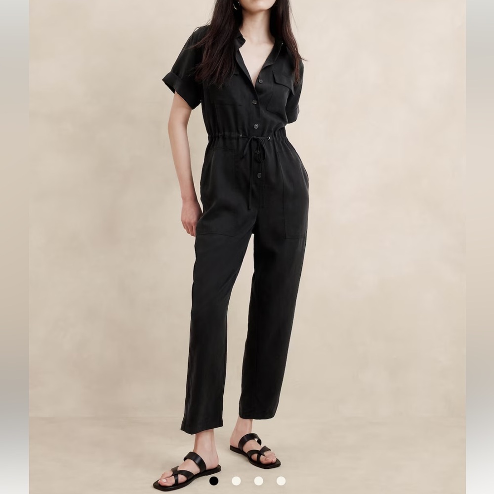 Banana Republic Black Short-Sleeve Utility Jumpsuit